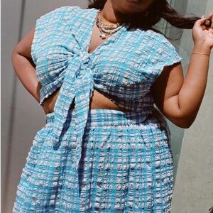 Wray NYC 2 piece gingham ocean blue set